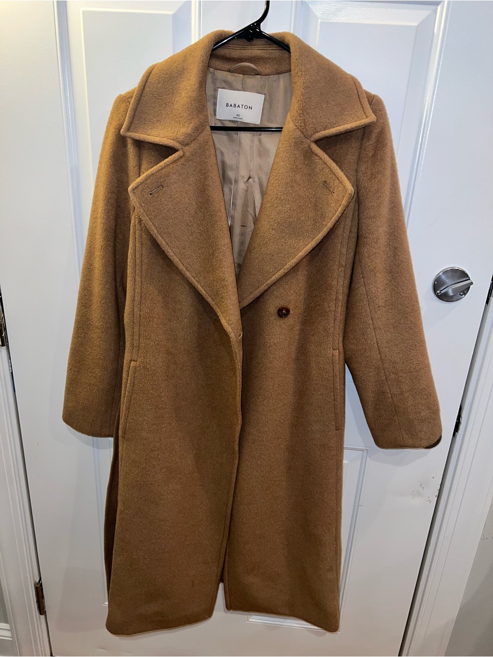 Babaton Tan Double-Breasted Wool-Blend Trench Coat